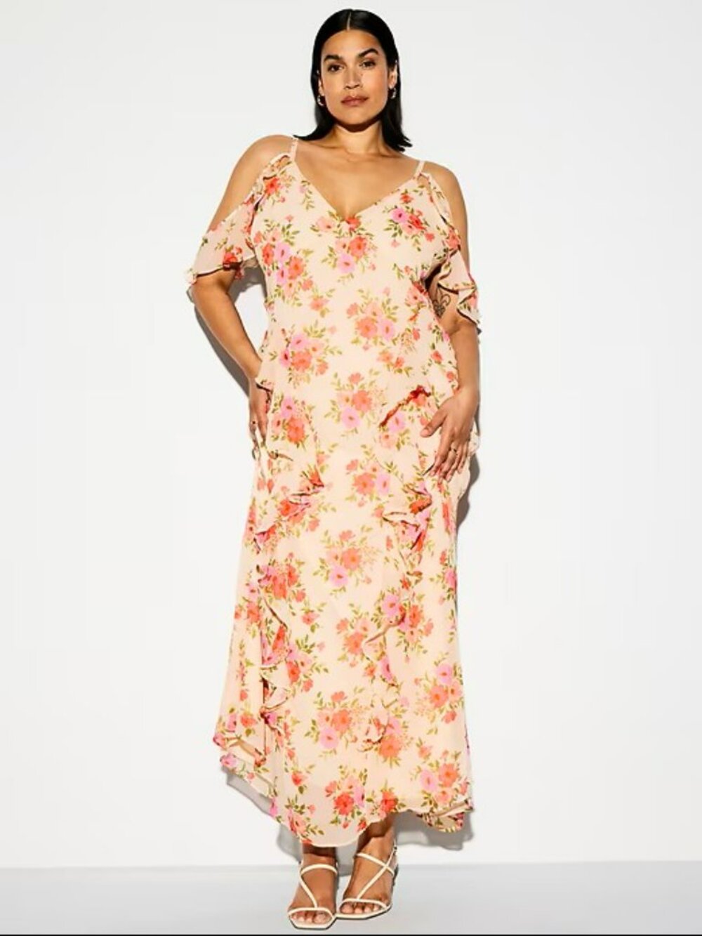 NWT The Occasion by Old Navy Off-Shoulder Ruffle Chiffon Maxi Dress Size 14